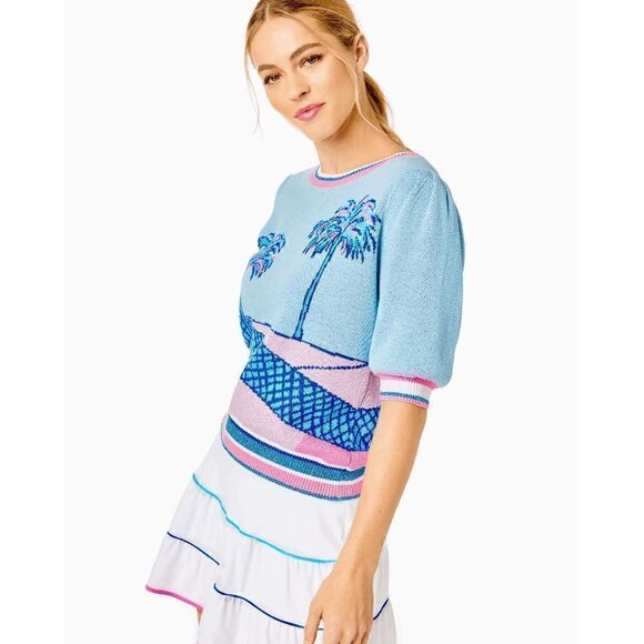 🌴🎾NWT LILLY PULITZER Short Sleeve Tennis Vivie Sweater SIZE M, L, XL MSRP $148 - Picture 11 of 16
